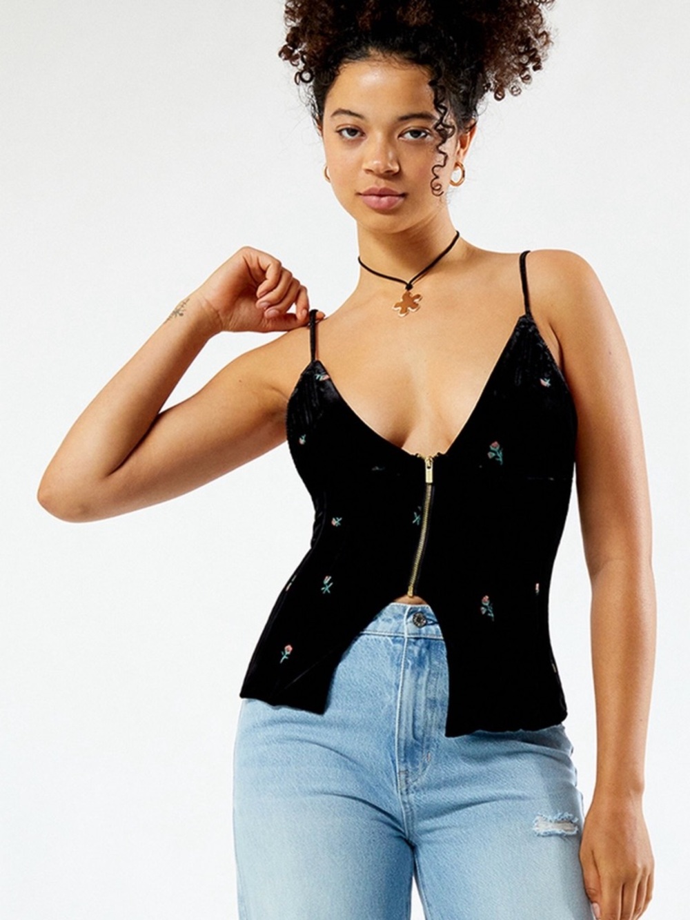 WeWoreWhat Black Velvet Floral Zip Corset size 6